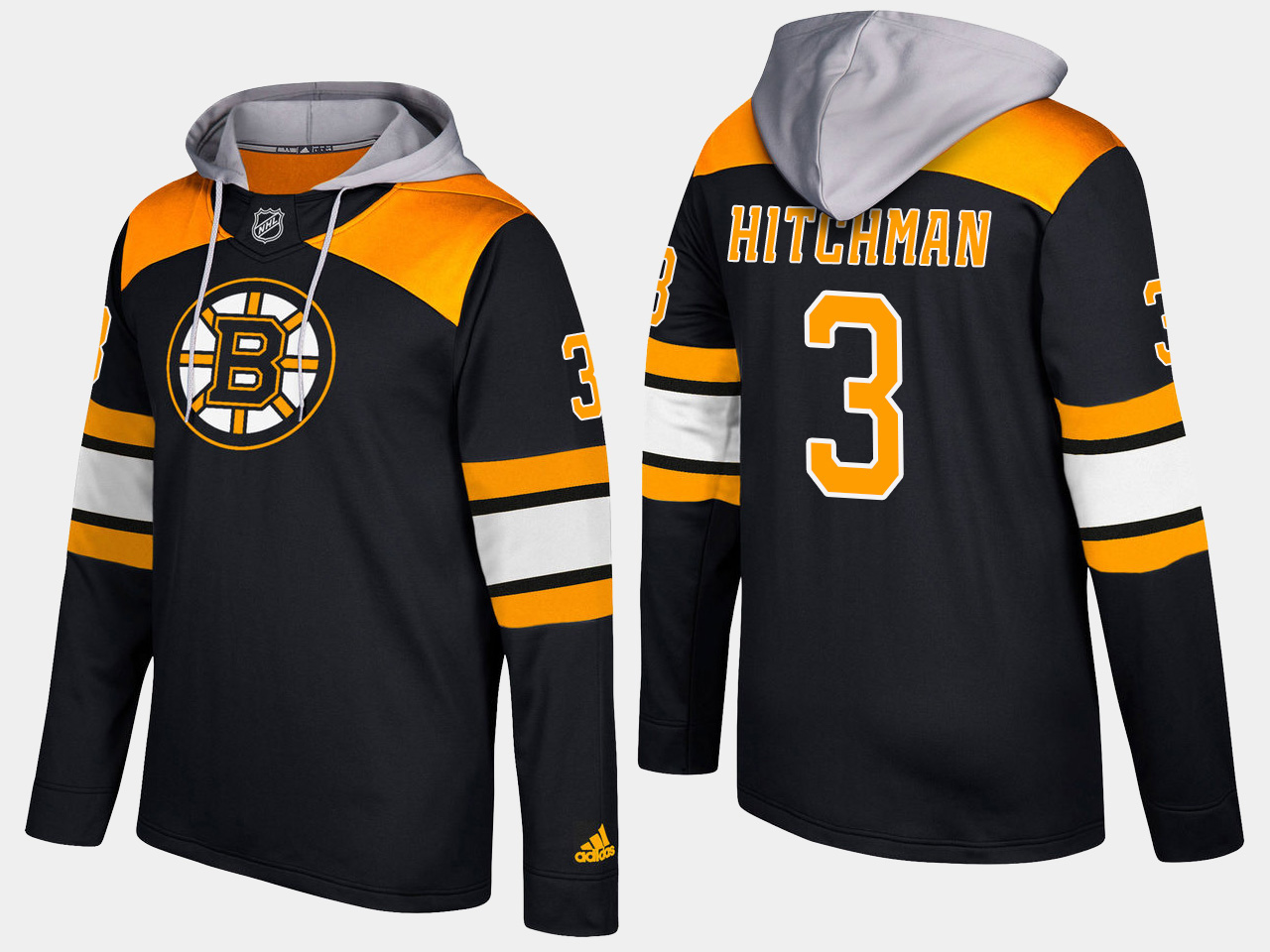 Men NHL Boston bruins retired 3 lionel hitchman black hoodie